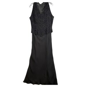 J KARA NEW YORK Gown Sz 12‎ Black Beaded V Neck Halter Formal Evening Dress